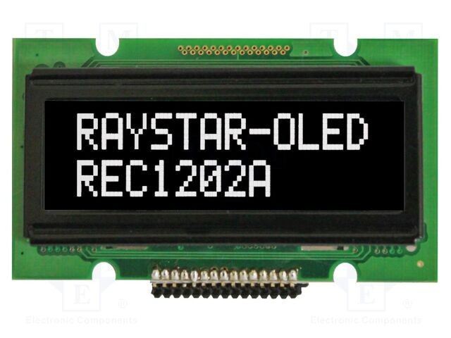 Afișaj OLED alfanumeric 12x2 RAYSTAR OPTRONICS 55,7x32x11mm alb PIN 15