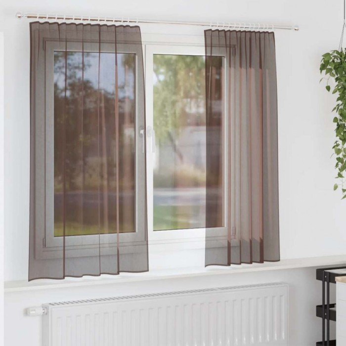 vidaXL Perdele Voile cu buzunare pentru bare 2 buc Maro