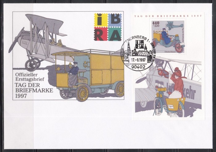 Germania 1997 - Ziua Timbrului - Expoziția Internațională de Timbre &bdquo;IBRA &#039;99&rdquo; - N&uuml;rnberg, Colita, FDC