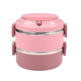 Caserola din otel inoxidabil, cu 2 compartimente pentru separarea mancarii, capacitate totala 1, 4L, roz