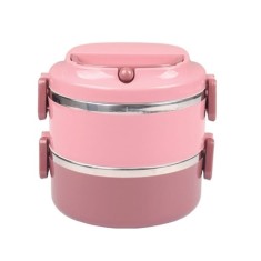 Caserola din otel inoxidabil, cu 2 compartimente pentru separarea mancarii, capacitate totala 1, 4L, roz