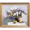 Tablou vaza cu liliac si fructe pictat manual inramat, 70x60cm ulei pe panza, Geo Ungureanu