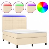 Cumpara ieftin Pat cu arcuri, saltea si LED, crem, 140x200 cm, textil