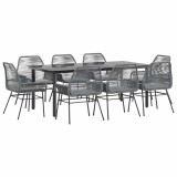 Cumpara ieftin Set de sufragerie de gradina de 9 piese sticla poliratan gri