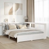 VidaXL Pat cu bibliotecă fără saltea, alb, 150x200 cm, lemn masiv pin 3324351