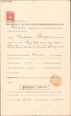 HST A1917 Certificat 1908 profesor Gustav Borger Sibiu Budapesta foto