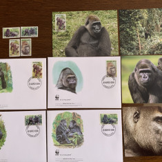 nigeria - gorila - serie 4 timbre MNH, 4 FDC, 4 maxime, fauna wwf