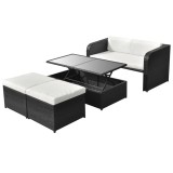 vidaXL Set mobilier de grădină cu perne, 4 piese, negru, poliratan 42481