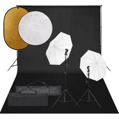 vidaXL Set studio foto cu lumină, fundal și reflector foto