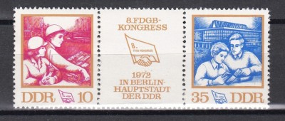 Germania RDG 1972 - Al 8-lea Congres FDGB, Staif cu vinieta, MNH foto
