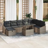 Set de Canapea cu 9 Piese cu Perne Gri Ratan Polimeric