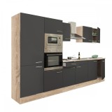 Mobilier de bucătărie Yorki 330 cu corp din stejar Sonoma, cu fațade antracit cu finisaj satinat și dulap cu rafturi, fără blat de lucru