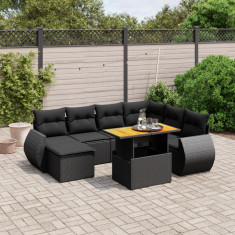 vidaXL Set mobilier de grădină cu perne, 8 piese, negru, poliratan