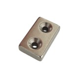 Magnet neodim 40x25x10 mm, 2 x gaura de 5.5 mm cu sanfren, dreptunghiular, argintiu, N35
