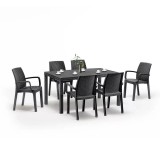 Set mobilier gradina Leziter Corri 6 persoane, 6 fotolii + masa, design italian, plastic, grafit