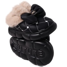 Ghete imblanite pentru copii, cu talpa groasa si fundite decorative, pentru interior si exterior, marimea 28-29, Negru