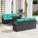 vidaXL Set de canapele pentru grădină cu pernă 7 pcs Negru Rattan poli 3348212