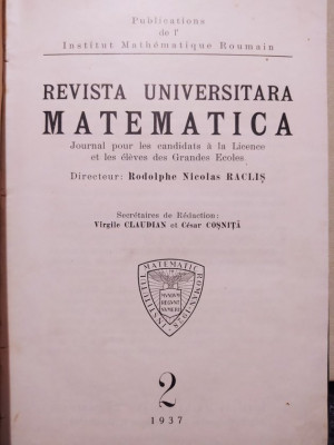Rodolphe Nicolas Raclis - Revista universitara matematica (1927) foto