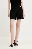 HUGO pantaloni scurți femei, culoarea negru, uni, high waist, 50537635