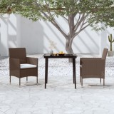 VidaXL Set mobilier de grădină, cu perne, 3 piese, maro și negru