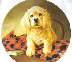 FARFURIE DECORATIVA PORTELAN KNOWLES AMERICA BRADEX EDITIE LIMITATA CAINE VANATOARE COCKER SPANIEL 21.5 CM