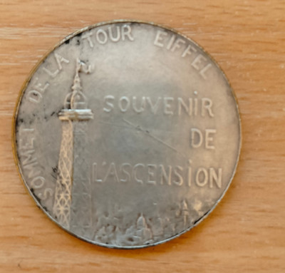 Medalie Souvenir de L&amp;#039;ascension, Tour Eiffel - Franta, 40 mm, bronz argintat foto