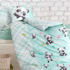 Lenjerie Patut Bebe Panda Mint (Bumbac 100%)