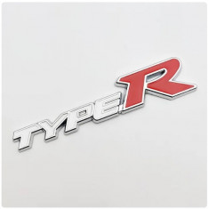 Emblema metalica auto spate honda type r fundal alb rosu Type R
