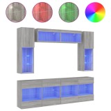 Cumpara ieftin Comode TV de perete cu lumini LED, 6 piese, gri sonoma