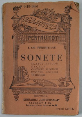 SONETE de I. GR. PERIETEANU , EDITIE INTERBELICA foto