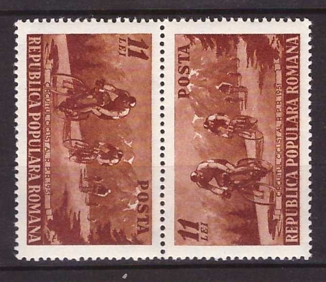 1951 - Circuitul ciclist al RPR, pereche tete-beche neuzata