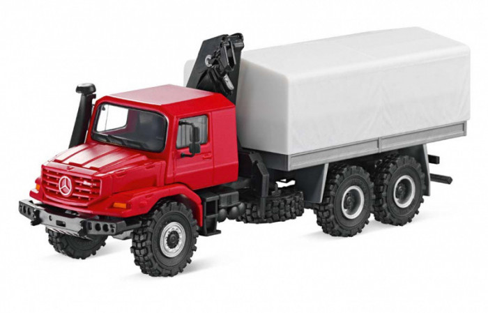 Macheta Oe Mercedes-Benz Zetros 6x6 Platforma Cu Macara 1:87 Rosu B66005257