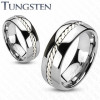 Inel argintiu din tungsten, cu un model de fire răsucite, 6 mm - Marime inel: 49