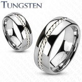 Inel argintiu din tungsten, cu un model de fire răsucite, 6 mm - Marime inel: 69