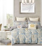 Cumpara ieftin Lenjerie Pat Mirela Sf046, Bumbac, 4 Piese, Fara Elastic, Alb, Albastru, Imprimeu