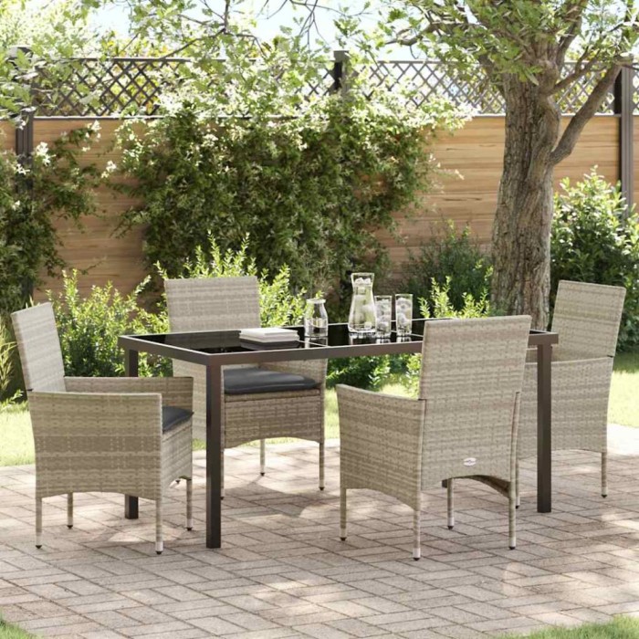 vidaXL Set de masă pentru grădină 5 pcs Gri deschis Rattan poli