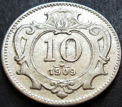 Moneda istorica 10 FHELLER - AUSTRO-UNGARIA / AUSTRIA, anul 1909 * cod 4886 foto