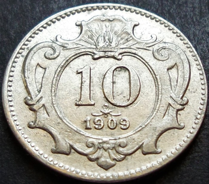 Moneda istorica 10 FHELLER - AUSTRO-UNGARIA / AUSTRIA, anul 1909 * cod 4886