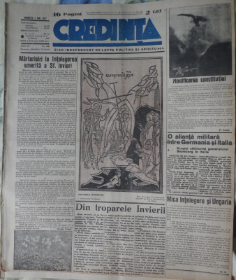 Ziarul Credinta, numar de Pastii, 1 mai 1937, ziar nationalist foto