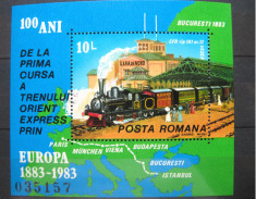 100 ani Orient Express, colita neuzata, MNH, L.P. 1090, 1983 foto