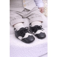 Pantofiori eleganti baieteti alb cu negru (Marime Disponibila: 9-12 luni