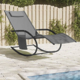 Șezlong Balansoar Gri vidaXL, Oțel &amp; Textilenă, Ergonomic + Tetieră, Buzunar Lateral, 147x63x88cm, Relaxare Grădină/Exterior