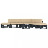 Set mobilier paleti cu perne, 6 piese, negru, lemn pin tratat
