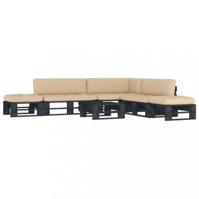 vidaXL Set mobilier paleți cu perne, 6 piese, negru, lemn pin tratat 3066868 foto