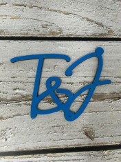 Topper pentru flori si tort albastru,cu initialele TJ