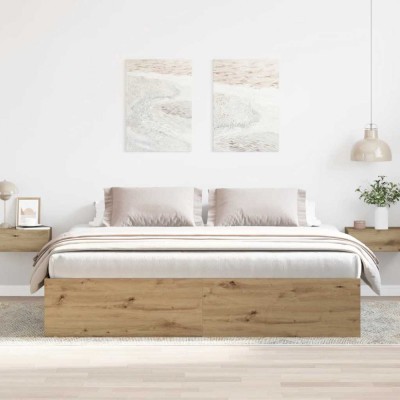 vidaXL Cadru pat fără saltea Stejar Artisan 200x200cm Lemn prelucrat foto
