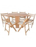 Set masa plianta Practic, bucatarie si living, Pal Melaminat, insertii lemn masiv, colturi rotunjite, 120x74x75 cm si 6 scaune pliante, tapitate, piel