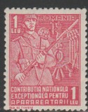 1940 Romania - Timbru fiscal 1Leu Contributia Exceptionala pentru apararea tarii