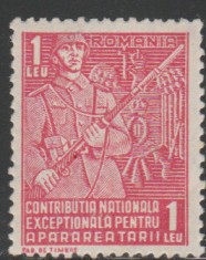 1940 Romania - Timbru fiscal 1Leu Contributia Exceptionala pentru apararea tarii foto