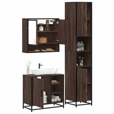 vidaXL Set mobilier de baie, 3 piese, stejar maro, lemn prelucrat 3301119 foto